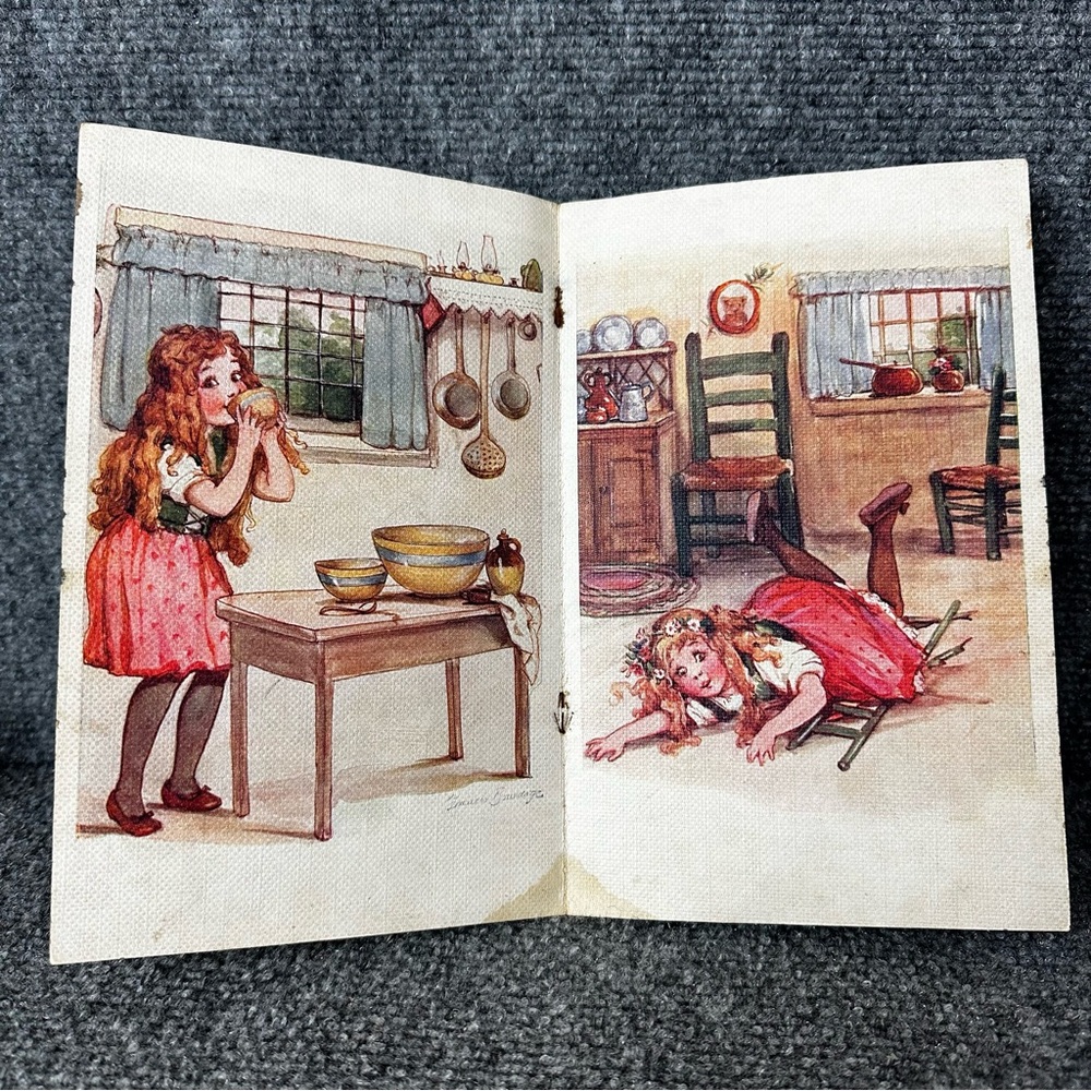 Vintage linen child’s book 1921 Happy Little Girls Linentex Saalfield USA 5.5x9 - Picture 4 of 7